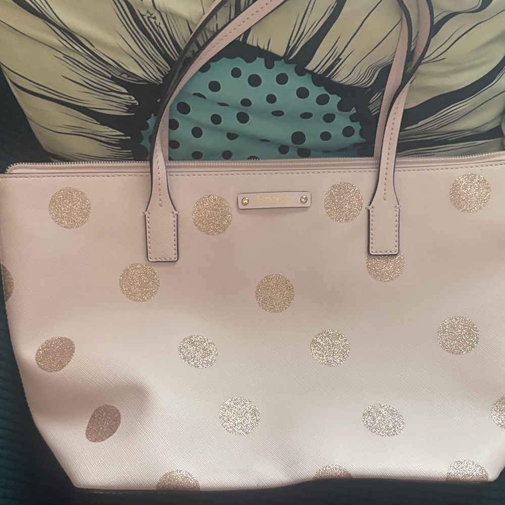 Kate Spade Cream and Gold Polka Dot Tote